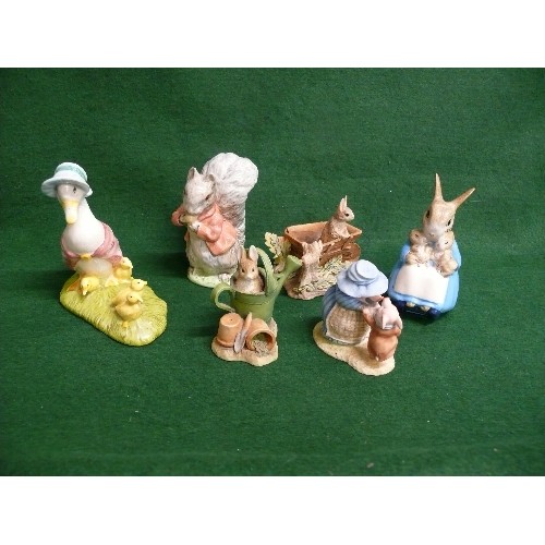 2 - 6 BEATRIX POTTER FIGURINES -BESWICK JEMIMA AND HER DUCKLINGS, PETER RABBIT IN THE WHEEL BARROW (RESI... 