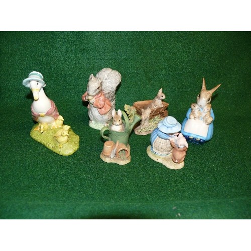 2 - 6 BEATRIX POTTER FIGURINES -BESWICK JEMIMA AND HER DUCKLINGS, PETER RABBIT IN THE WHEEL BARROW (RESI... 