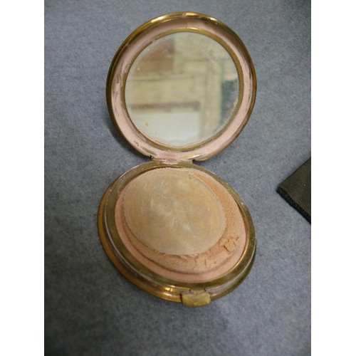 6 - 2 LOVELY STATTON POWDER COMPACTS 1 NEARLY NEW WITH MOTHER OF PEARL LID THE OTHER HAND STITCHED PATTE... 