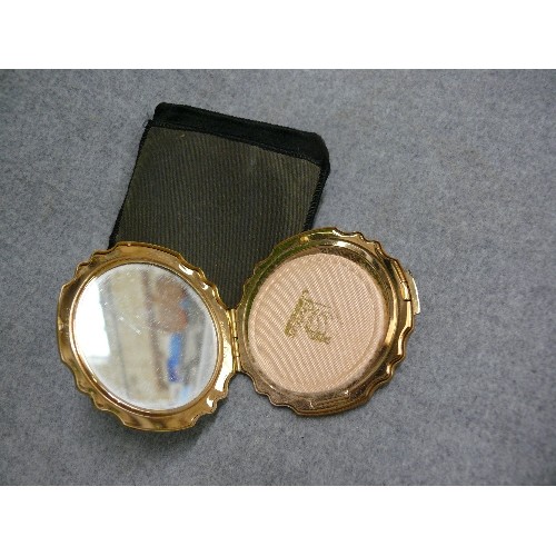 6 - 2 LOVELY STATTON POWDER COMPACTS 1 NEARLY NEW WITH MOTHER OF PEARL LID THE OTHER HAND STITCHED PATTE... 