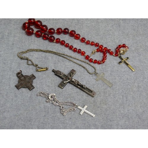 52 - 5 VINTAGE CROSSES INCLUDING ONE MARKED 