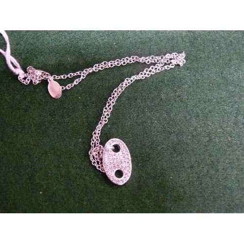 54C - SOLID SILVER DIAMANTE  PENDANT ON SILVER CHAIN