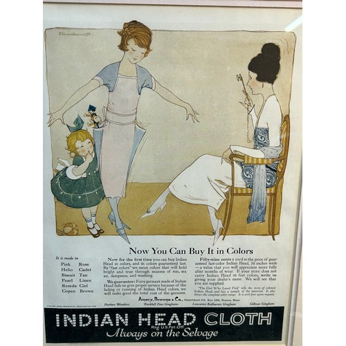 163 - Two framed Nursery Prints first half of 20th Century including an advertisement for Indian Head Clot... 