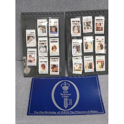 28 - AN UNOPENED PACK OF CARDS CHARLES AND DIANA PLUS 68 21ST WEDDING STAMPS FROM BRITISH TERRITORIES AND... 