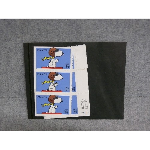 29 - 1 X 6 Q E II 6 DECADES STAMPS, 1 X 4 JFK SPACE MISSION, 1 X 6 SNOOPY DOG PLUS 2 FIRST DAY COVERS WEL... 