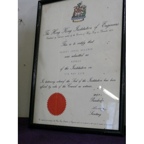 137 - 2 FRAMED AND GLAZED INSTITUTE OF ENGINEER CERTIFICATES 1968 AND 1978