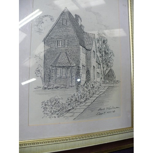 139 - A FRAMED AND GLAZED PEN, INK AND PENCIL DRAWING BY BOB WELLMAN 2015