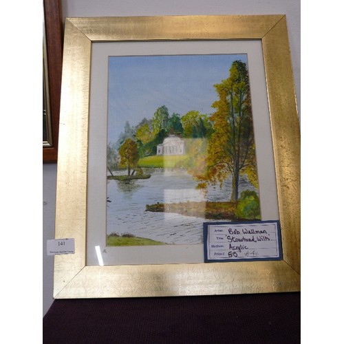 141 - A FRAMED AND GLAZED ACRYLIC OF 'STOURHEAD, WILTS' SIGNED BY BOB WELLMAN