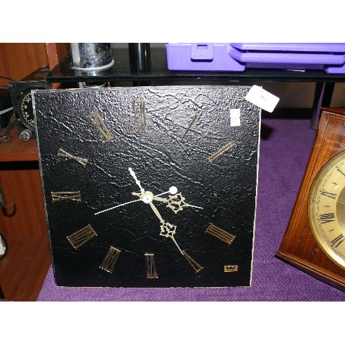 168 - A BLACK METAL WALL CLOCK WITH GOLD COLOURED NUMERALS BY SMITHS ASTRAL