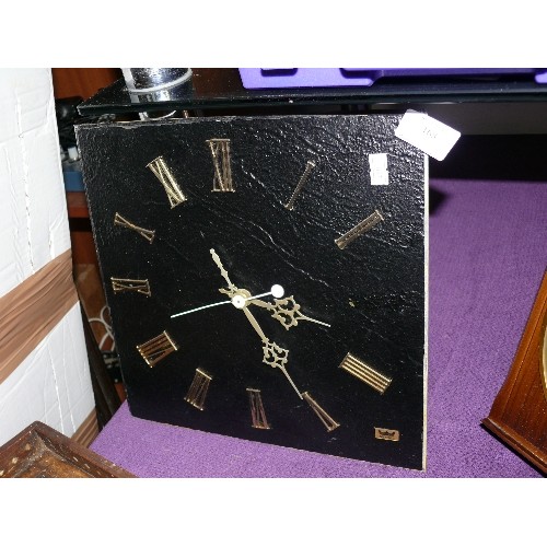 168 - A BLACK METAL WALL CLOCK WITH GOLD COLOURED NUMERALS BY SMITHS ASTRAL