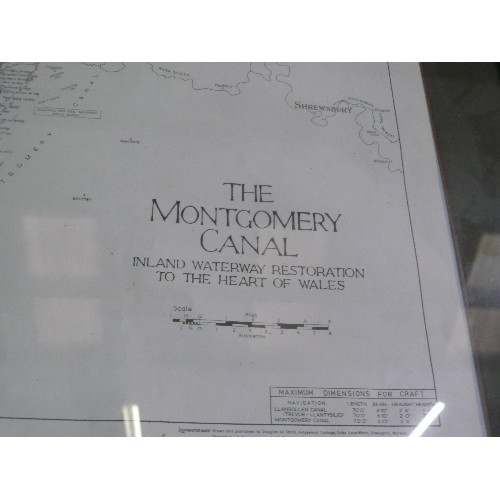 177 - A FRAMED AND GLAZED MAP OF THE MONTGOMERY CANAL INLAID WATERWAY RESTORATION TO THE HEART OF WALES