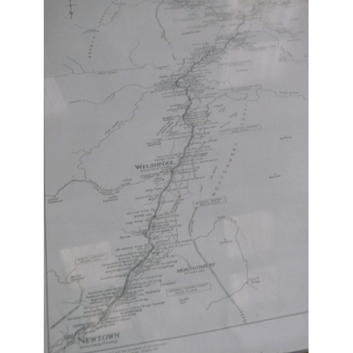 177 - A FRAMED AND GLAZED MAP OF THE MONTGOMERY CANAL INLAID WATERWAY RESTORATION TO THE HEART OF WALES