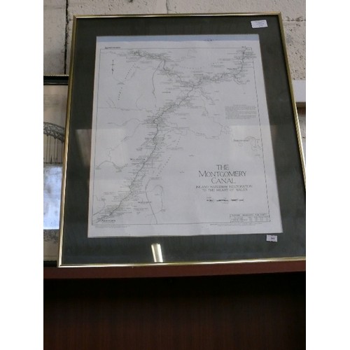 177 - A FRAMED AND GLAZED MAP OF THE MONTGOMERY CANAL INLAID WATERWAY RESTORATION TO THE HEART OF WALES