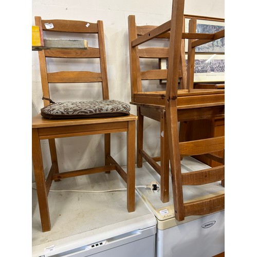 397 - 3 PINE LADDER BACK KITCHEN DINING CHAIRS