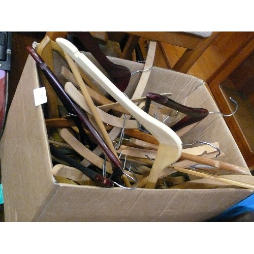 403 - BOX OF WOODEN COATHANGERS