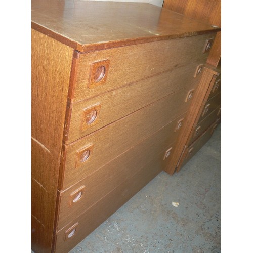 424 - SCHREIBER TEAK CHEST OF 5 DRAWERS