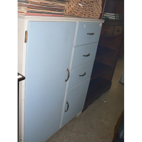 441 - VINTAGE  COMBI BEDROOM UNIT - WARDROBE WITH SLIDE OUT RAIL AND  3 DRAWERS AND CUPBOARD, PAINTED BLUE... 