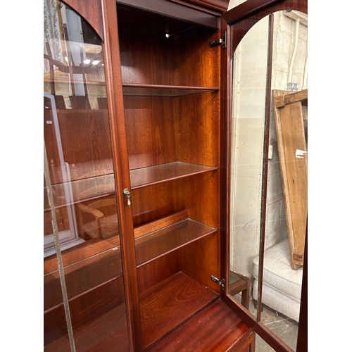 456 - CHERRY WOOD DISPLAY CABINET WITH CUPBOARD BELOW