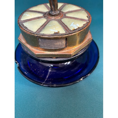 69 - An unusual mid century ashtray and revolving match dispenser & striker. The ashtray in cobalt blue g... 