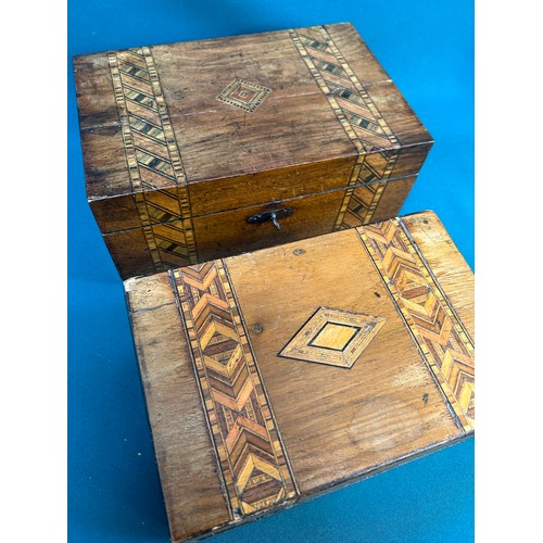 308 - Two Victorian ladies work boxes with tunbridge ware parquetry inlay. The larger one with fitted tray... 