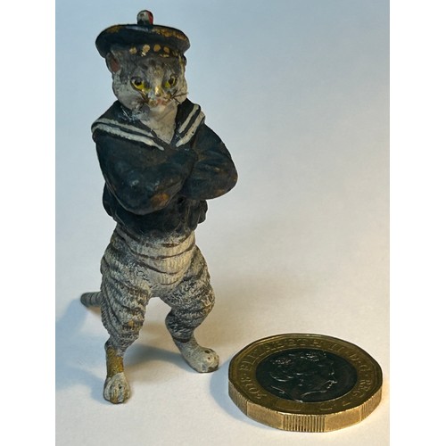 23 - AUSTRIAN COLD PAINTED BRONZE CAT IN SAILOR'S OUTFIT - SUPERB QUALITY & CONDITION, IMPRESSED MARK 