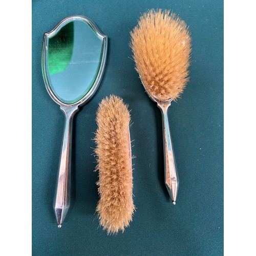 54 - A sterling silver and blue guilloche enamel dressing table brush, mirror & clothes brush Birmingham ... 
