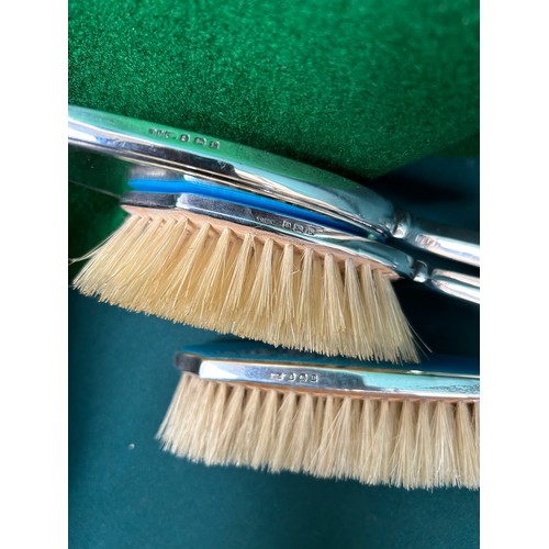 54 - A sterling silver and blue guilloche enamel dressing table brush, mirror & clothes brush Birmingham ... 