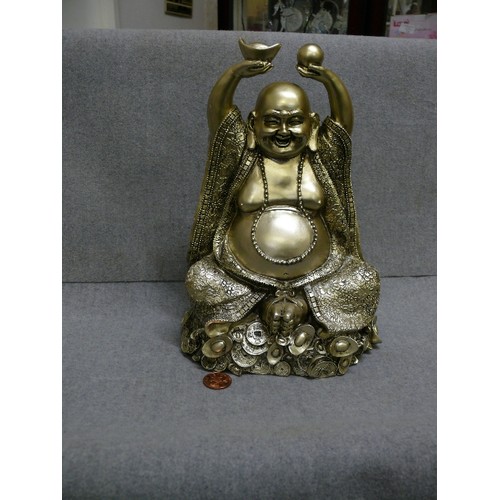 69 - LARGE GOLD PAINTED LAUGHING BUDDHA.