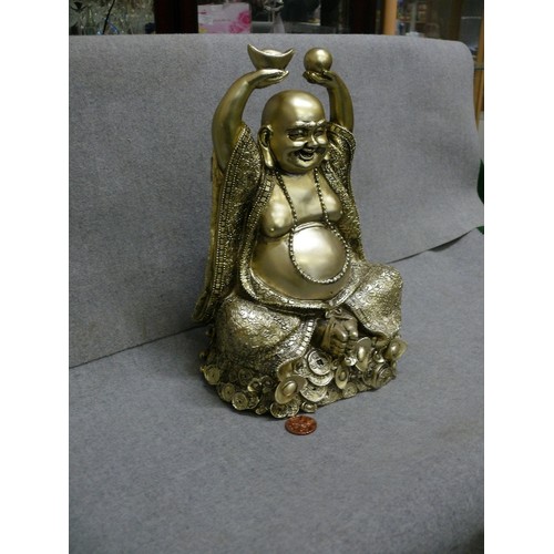 69 - LARGE GOLD PAINTED LAUGHING BUDDHA.