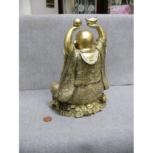 69 - LARGE GOLD PAINTED LAUGHING BUDDHA.