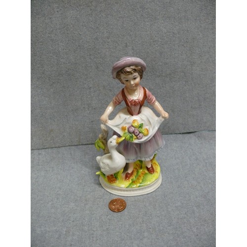 71 - CERAMIC GIRL WITH GOOSE FIGURE.