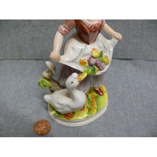 71 - CERAMIC GIRL WITH GOOSE FIGURE.