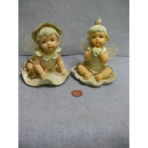 72 - 2 CUTE FAIRY BABY FIGURES, RESIN.