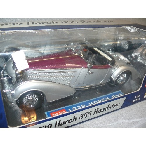 83 - LARGE DIE-CAST 1939 HORCH 855 ROADSTER MODEL CAR, 1:18 SCALE, BOXED.