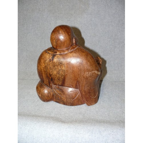 88 - WOODEN LAUGHING BUDDHA FIGURE.