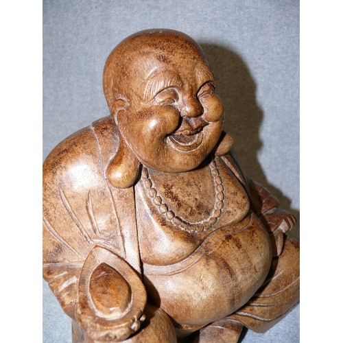 88 - WOODEN LAUGHING BUDDHA FIGURE.