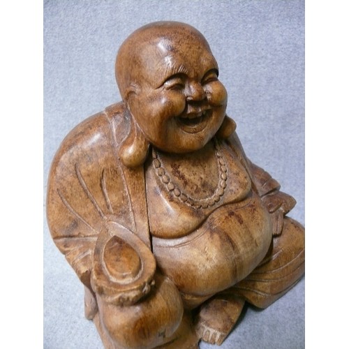 88 - WOODEN LAUGHING BUDDHA FIGURE.