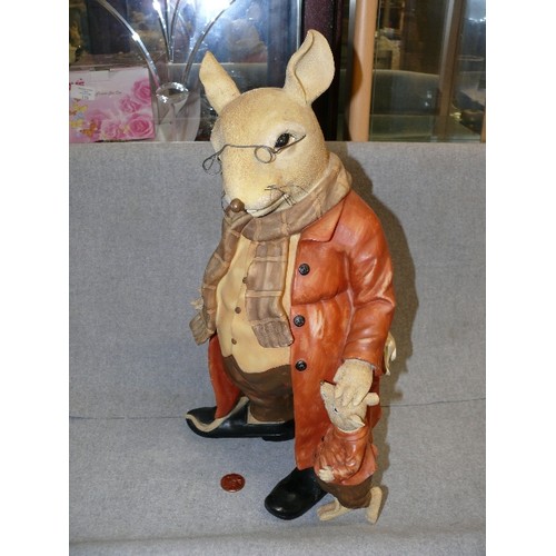 96 - VERY LARGE FATHER & SON MOUSE FIGURE, BOTH WEARING RED COATS. RESIN.