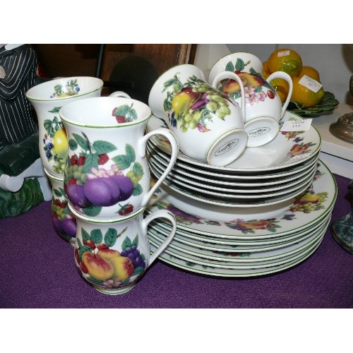 117 - WATERSIDE FINE CHINA PLATES, DISHES & MUGS WITH FRUIT DESIGN.