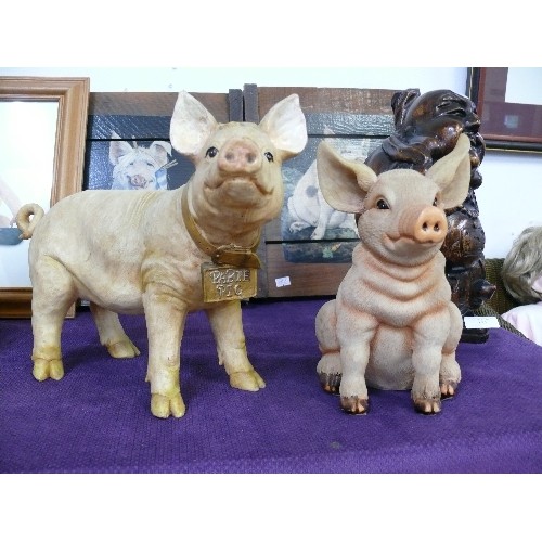 137 - 2 LARGE PIG FIGURES, INC 'BABIE PIG' RESIN.