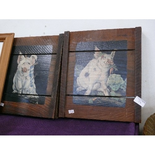 134 - 2 X RUSTIC WOODEN PIGGY WALL PLAQUES.