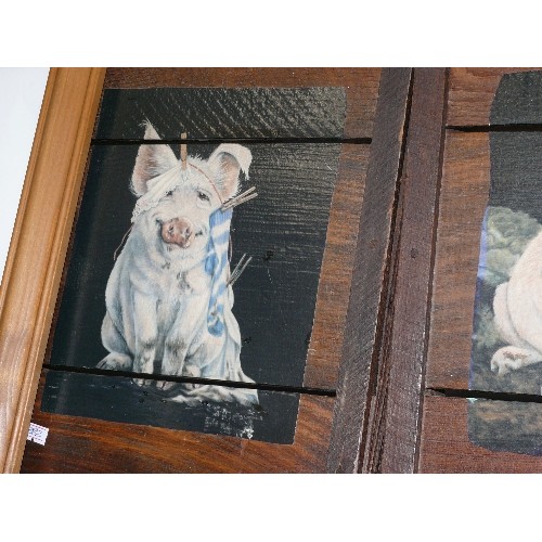 134 - 2 X RUSTIC WOODEN PIGGY WALL PLAQUES.