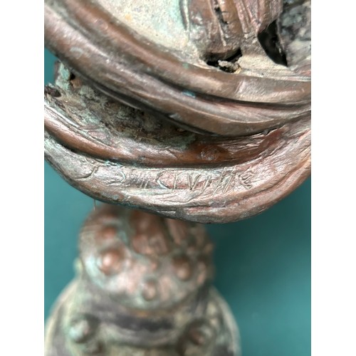 269 - A stunning pair of solid bronze figures of fairies with flower trumpets, standing on toad stools sur... 
