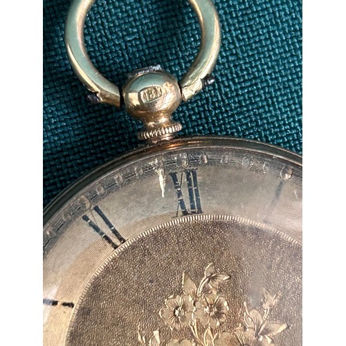 68 - 19th Century ladies pocket watch in 18ct gold case (marked to the crown and inside of case). The gil... 