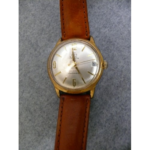 14 - A MuDu GENTS WATCH, 1960`S 24 JEWEL DOUBLEMATIC WITH DATE GOLD PLATED WORKING