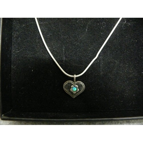 16 - SILVER HEART PENDANT WITH BRIGHT OPAL STONE ON NECKLACE