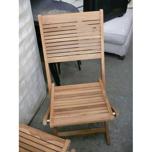 418 - 2 X TEAK SLATTED GARDEN CHAIRS