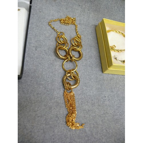 26 - 2 LOTS OF JEWELLERY SETS PLUS A LARGE GOLD PLATE NECKLACE