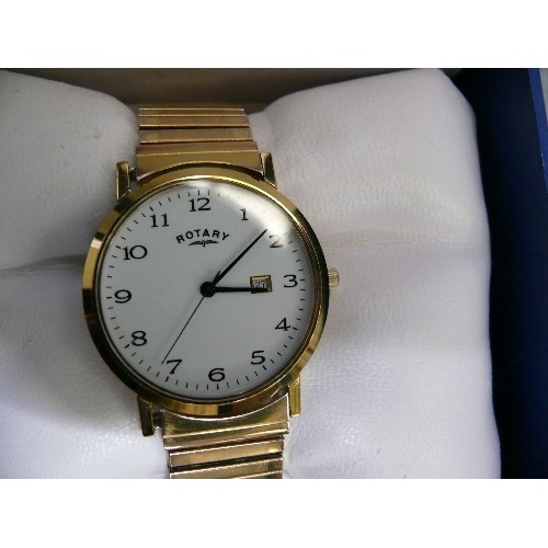 32 - A LOVELY ROTARY WINDSOR DOLPHIN STANDARD SAPPHIRE GENTS WATCH IN IT`S OWN BOX, GOLD PLATED