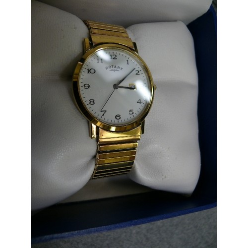 32 - A LOVELY ROTARY WINDSOR DOLPHIN STANDARD SAPPHIRE GENTS WATCH IN IT`S OWN BOX, GOLD PLATED